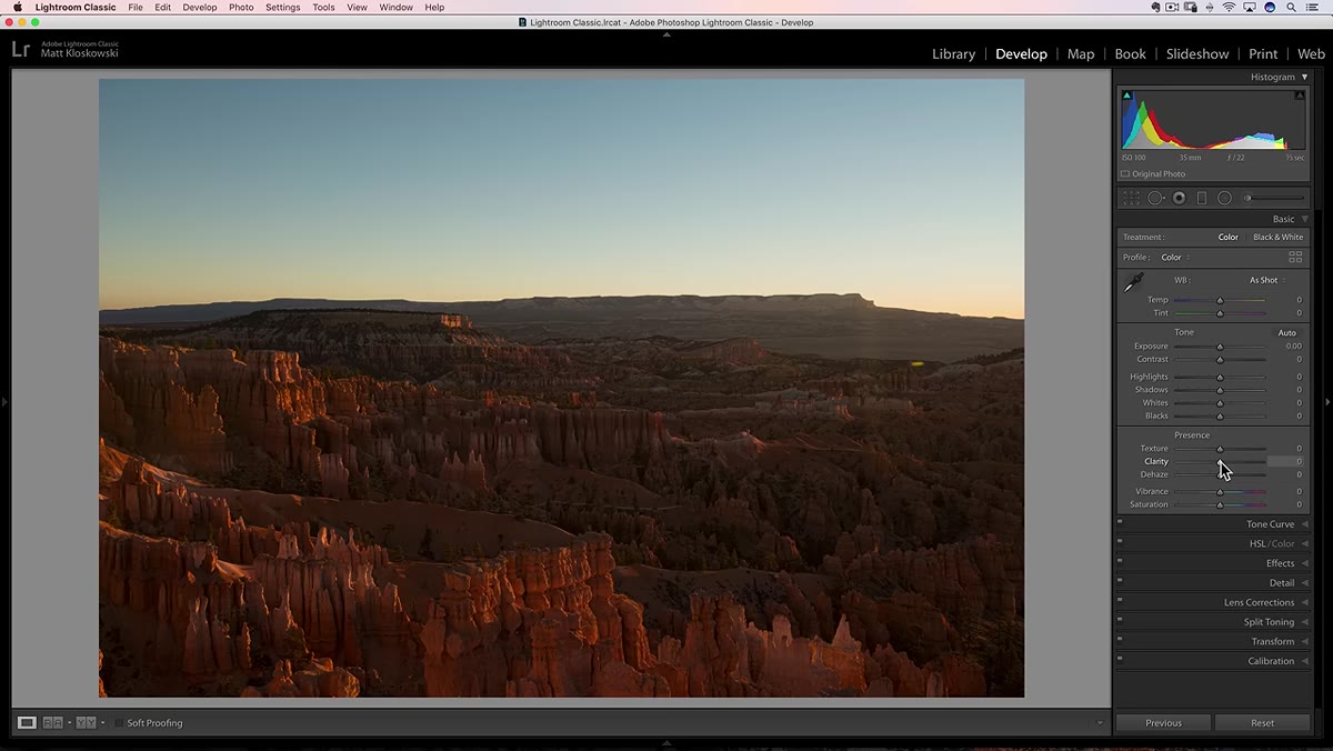 Contrast slider in the Basic panel, values being adjusted