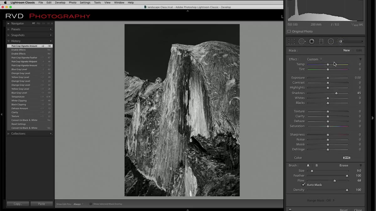 Painting with the adjustment brush over dark shadow areas in the image