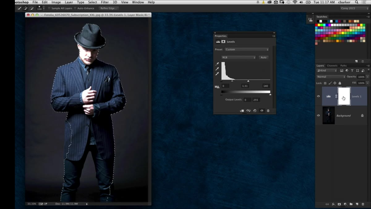 Refine Edge button grayed out because adjustment layer is selected