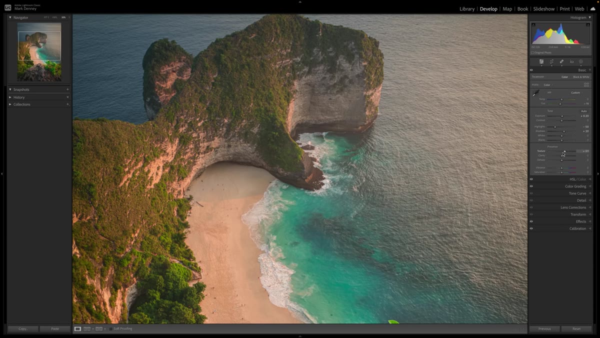 Dehaze slider applied to hazy coastal scene