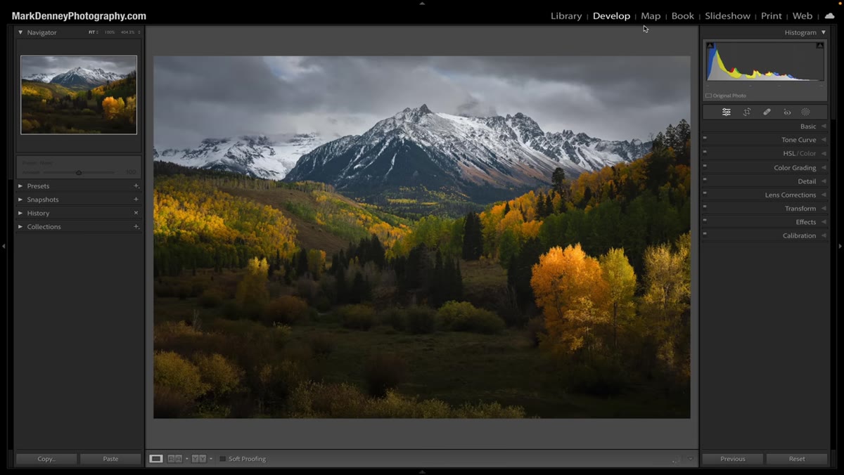 Hovering over the Develop module histogram panel