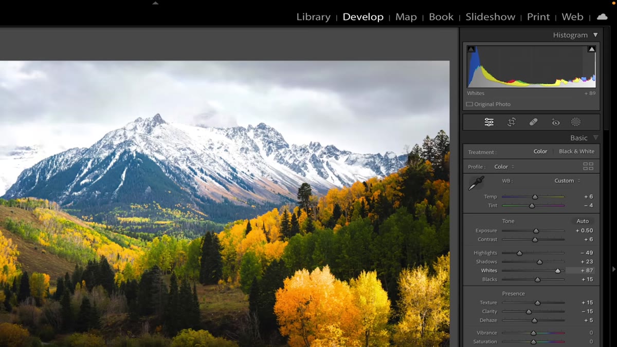 Histogram zones being adjusted with clipping visible at edges