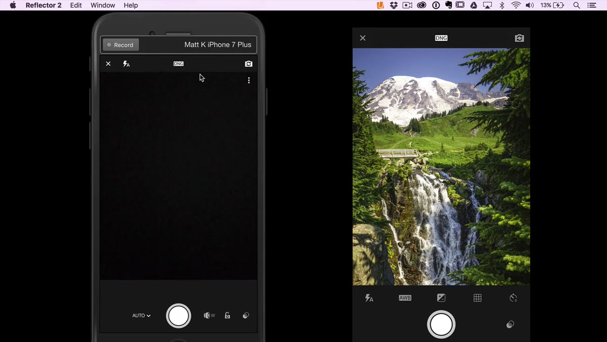 Tapping the wide/telephoto lens toggle in the bottom right corner