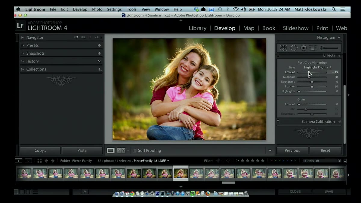 Post-crop vignette slider being adjusted in Effects panel