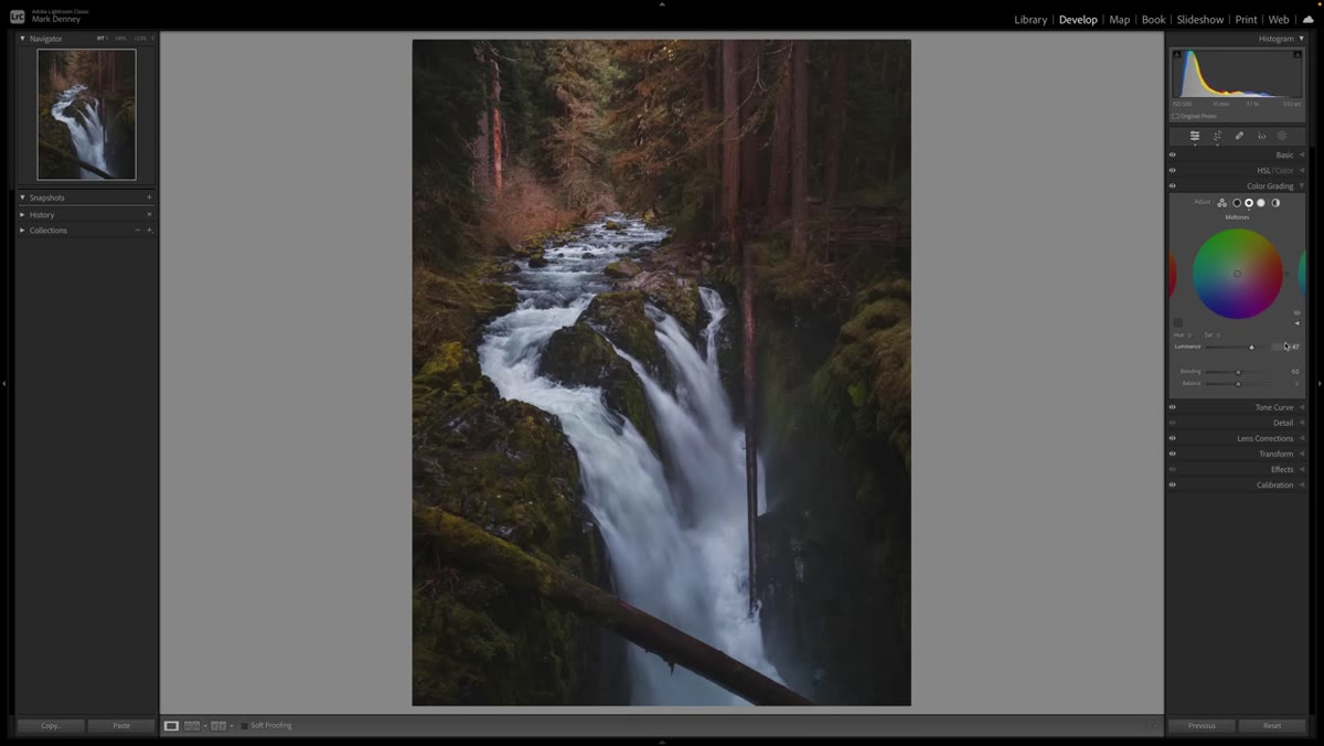 Histogram panel showing midtone area responding to edits