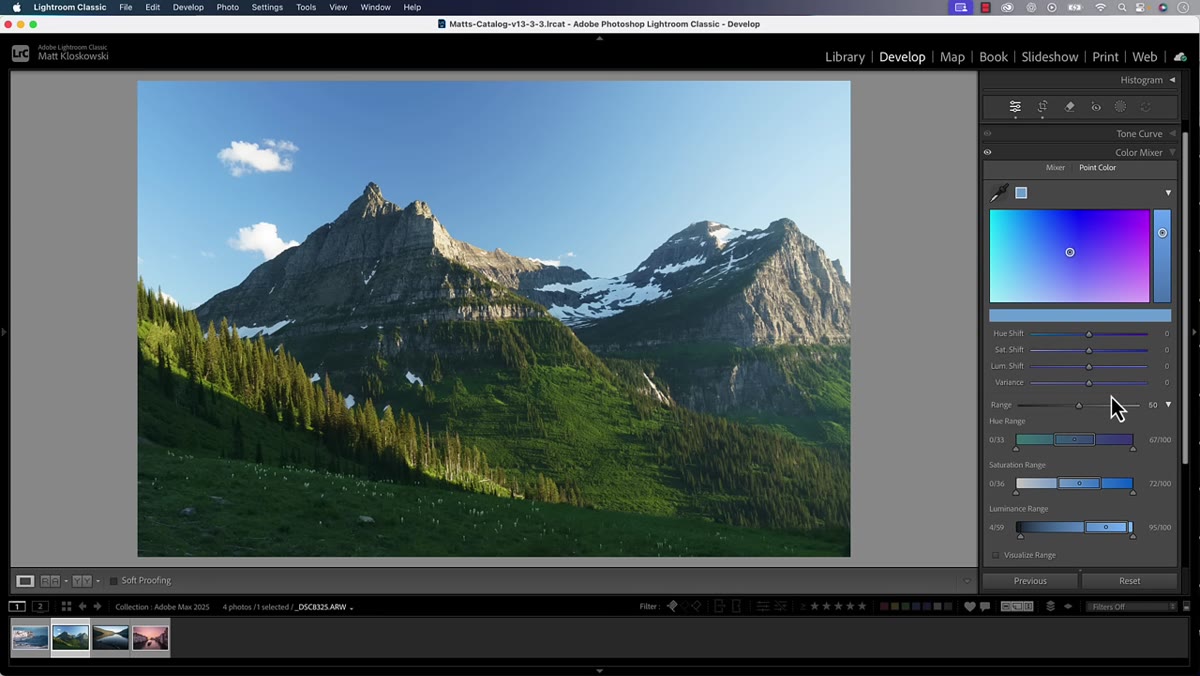 Color Mixer panel showing new Variance adjustment below Hue, Saturation, Luminance