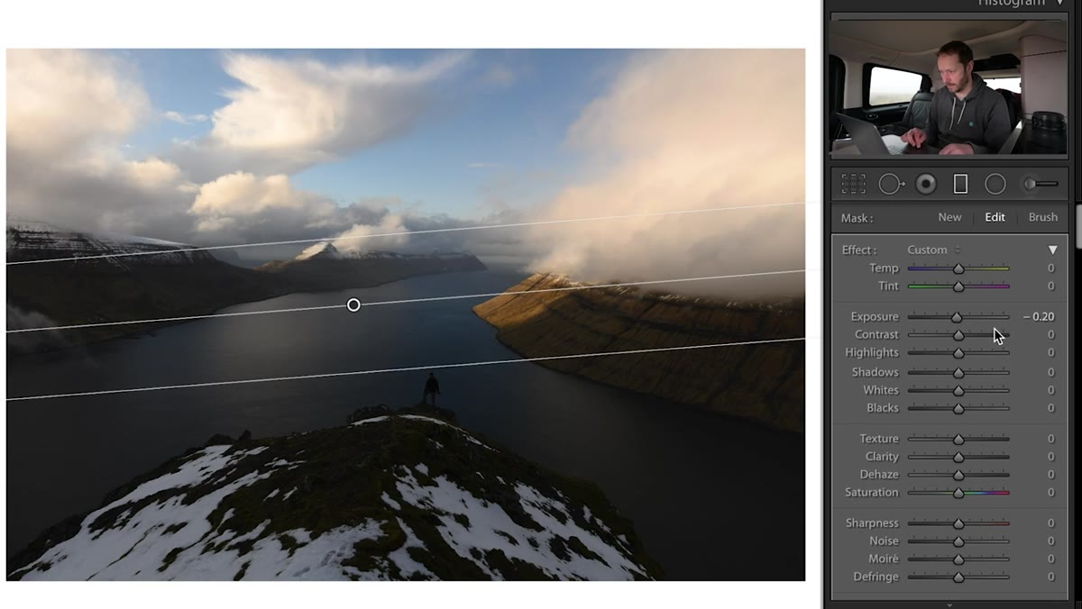 Graduated filter dragged across lower half of landscape image