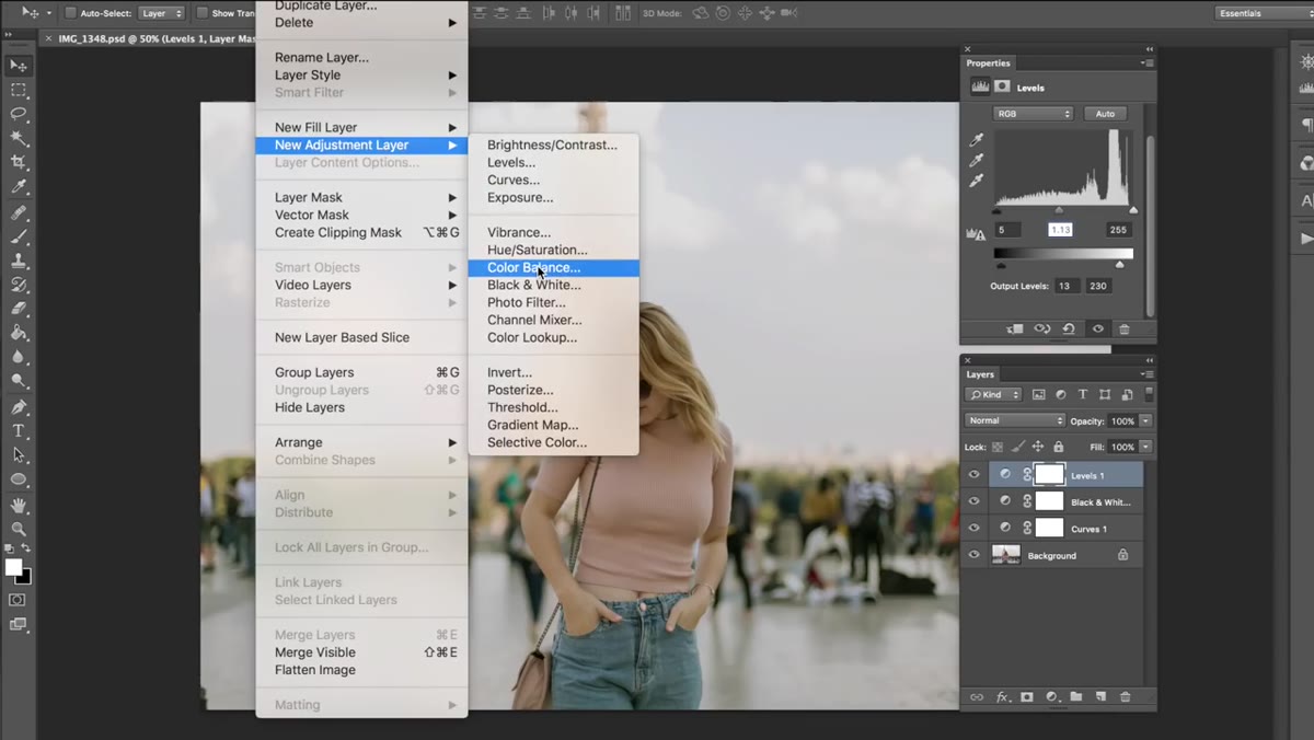 Color Balance panel on Midtones, red and yellow sliders pulled right