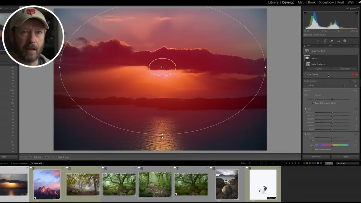 Luminance range mask being subtracted from radial gradient