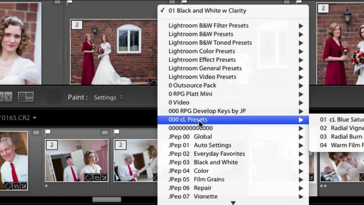 Preset dropdown open with a specific preset highlighted