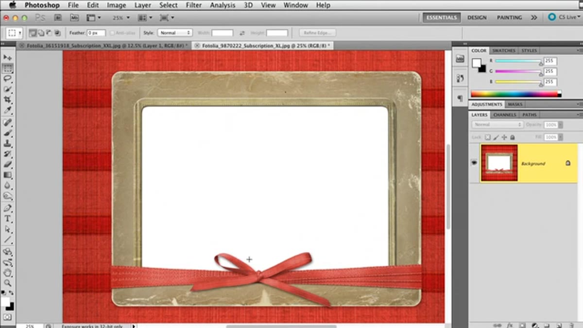 Bow element overlapping white photo space in Photoshop layers panel