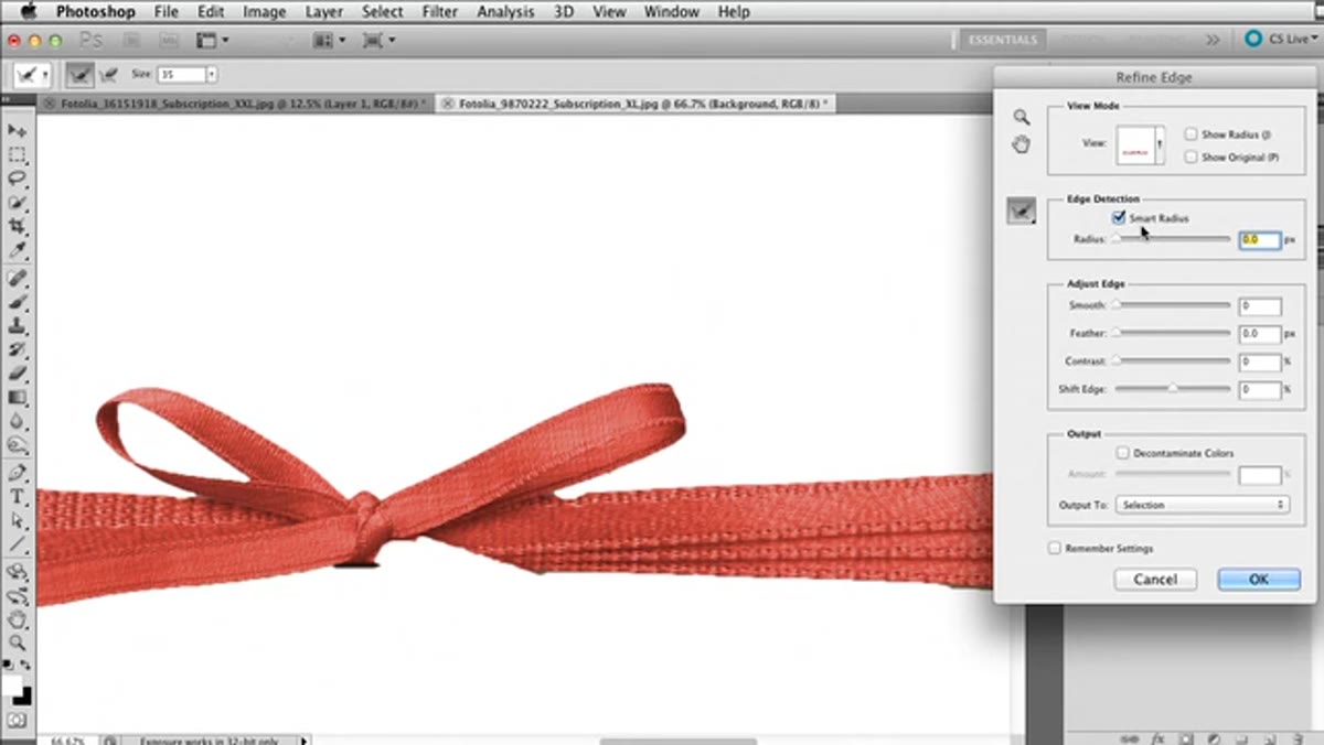 Quick Selection tool active with bow element selected on its layer