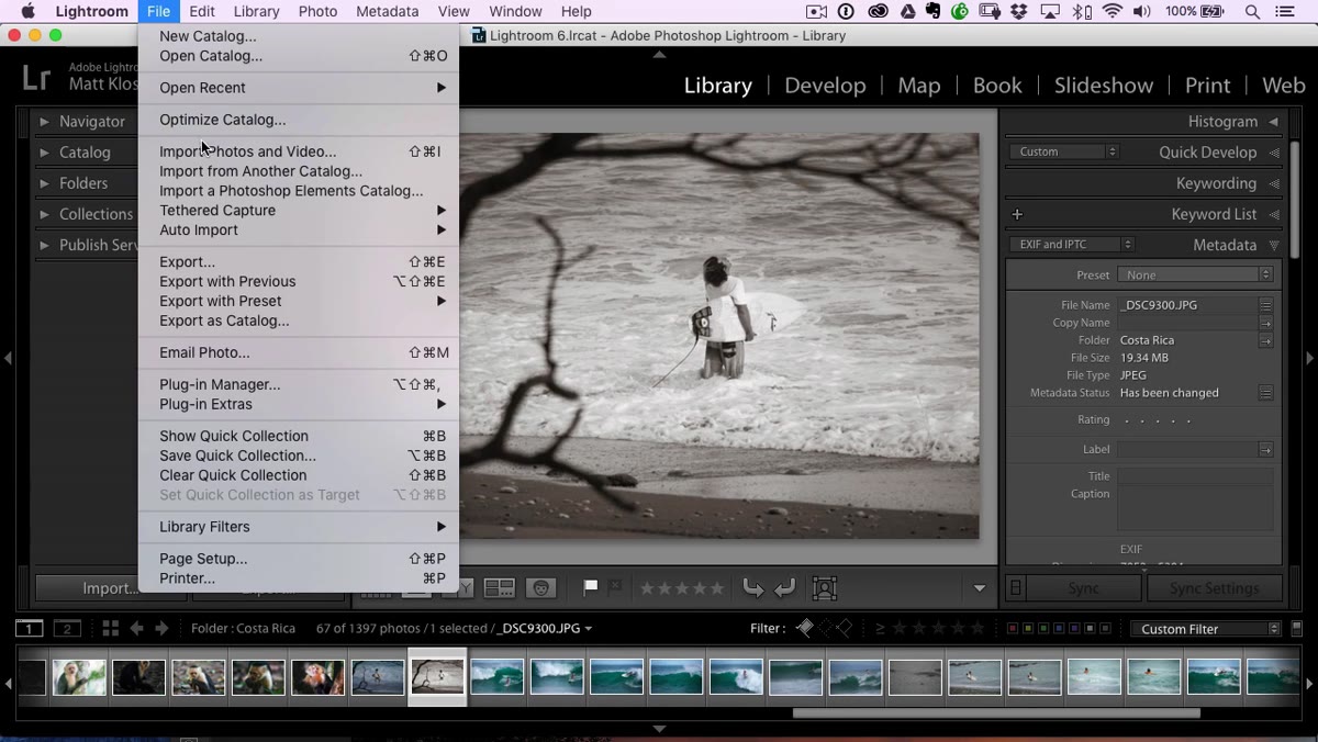 File menu open, Import option highlighted
