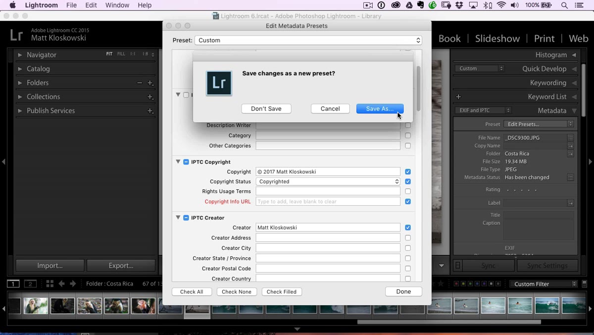 Save As dialog with new preset name being typed