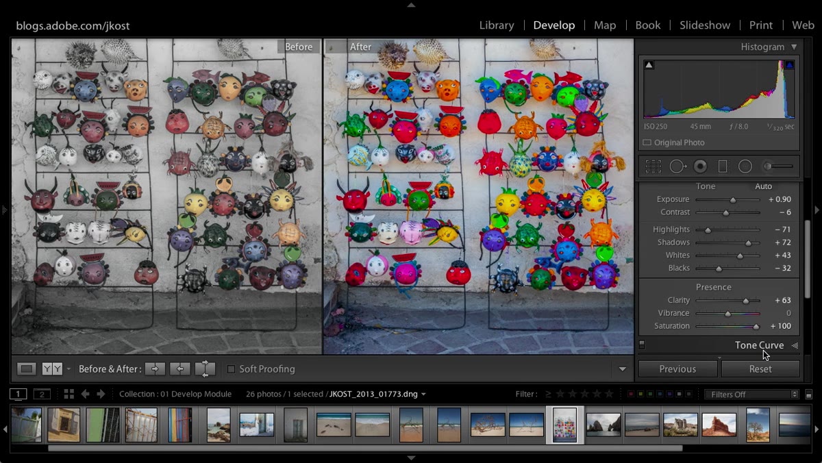 Split screen showing Saturation 100 vs Vibrance 100 side by side