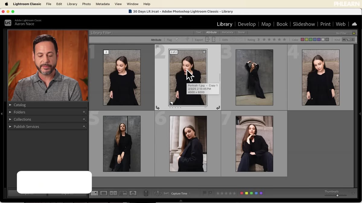 Develop module open with B&W panel active on virtual copy