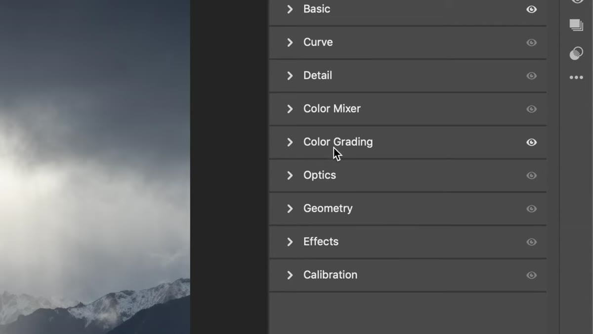 Color Grading tab highlighted in Adobe Camera Raw panel