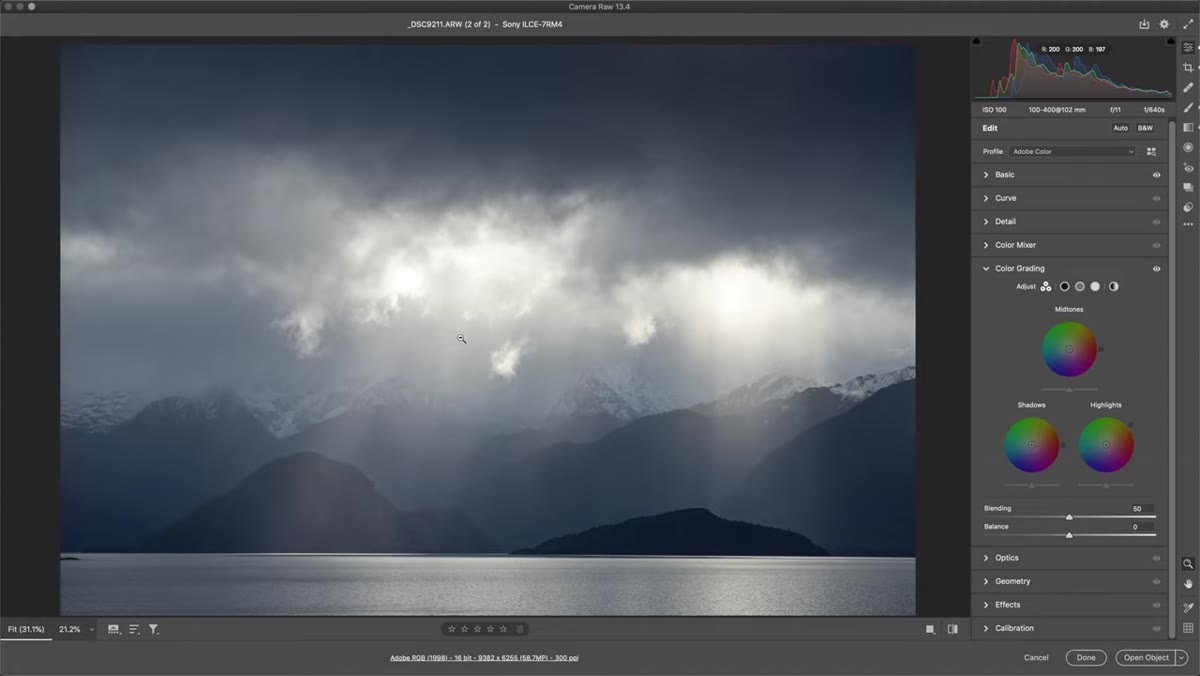 Before and after comparison of the sample landscape image