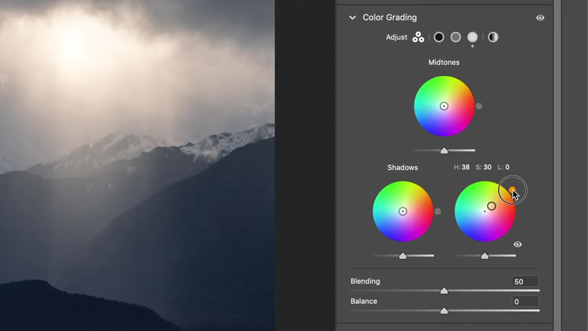 Outer ring being nudged to adjust final hue after saturation is dialed in