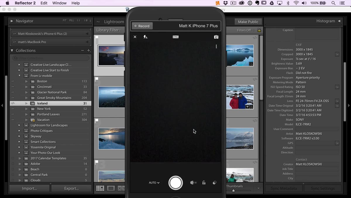 Camera roll import option shown at bottom of Lightroom Mobile screen