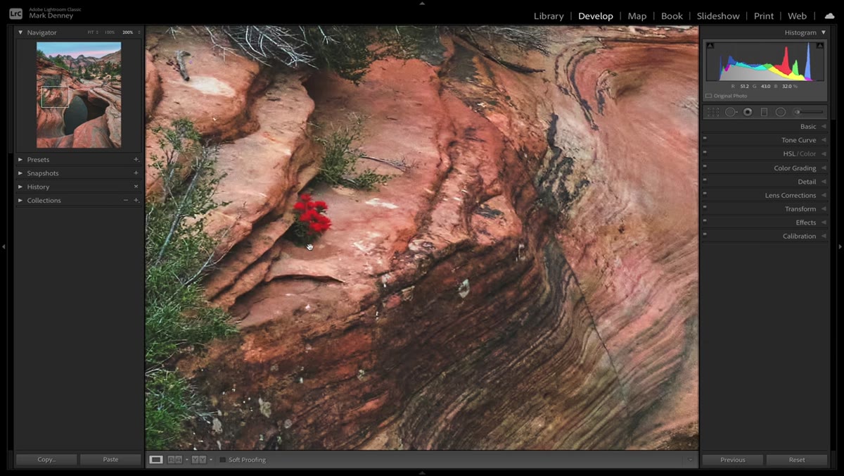 Lightroom spot removal tool selected on Utah landscape image