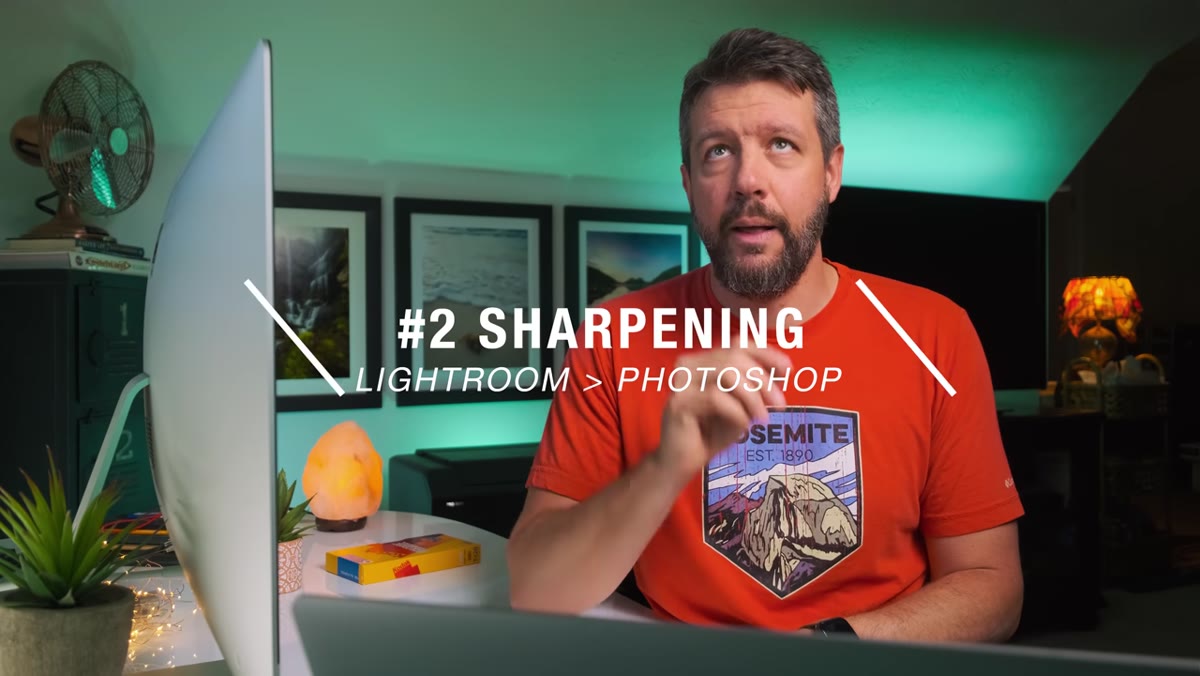 Lightroom Detail panel open, sharpening sliders visible