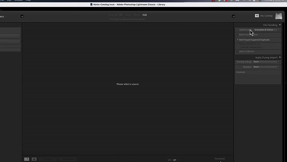 Import dialog open showing preview options in top right