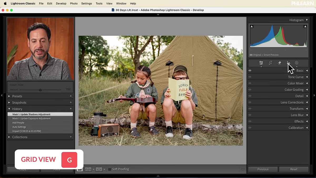 Library module grid view with edited image visible