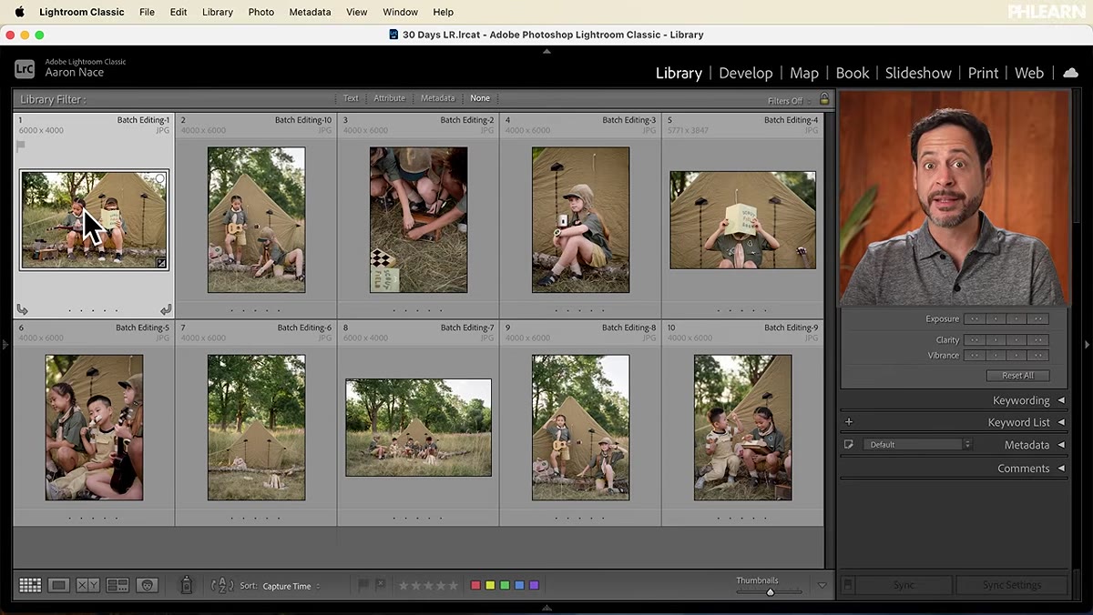 Grid view showing bright-bordered primary image selected